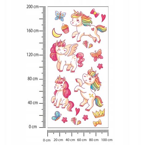 Kinderaufkleber Bunte Einhörner 100x200cm