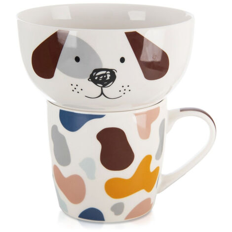 Kinderbecher mit Napf, Porzellan Hund, 2-teilig.