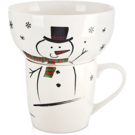 Kinderbecher mit Schale, Porzellan Schneemann, 2-teilig.