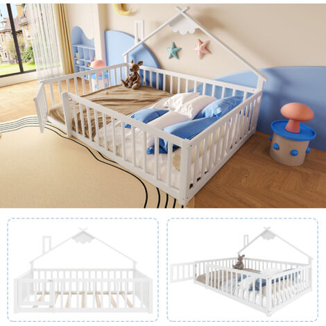 Kinderbett 140x190 cm Mit Haus-Design Und Schutzumrandung