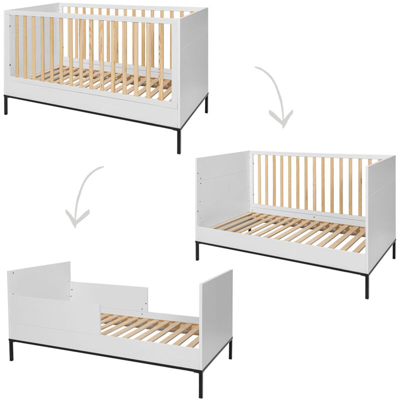 Oem Schwarz Mitwachsendes Babybett 70X140 Bellamy Lumi Weiß Und