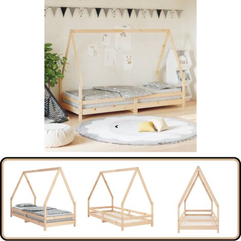 Kinderbett 80x200 cm Massivholz Kiefer - Holz Kinderbett - Kiefernholz Kinderbett - Hausförmiges Kinderbett - Kinderzimmer Dekoration - Jugendzimmer Möbel