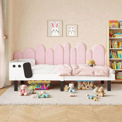 Kinderbett 90 x 200 cm – Abgerundete Ecken – Lattenrost – Holz – Kinderzimmerdekoration – Welpenbett 90 x 200 cm