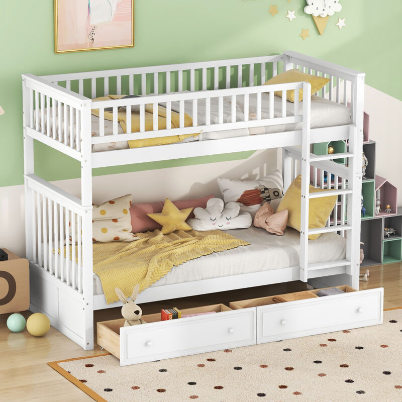 Mivray Kinderbett 90x200 Cm Aus Leinen, Grau, Mit Getuftetem Kopfteil, Kupfernieten, 2 Schubladen Und Holzgestell