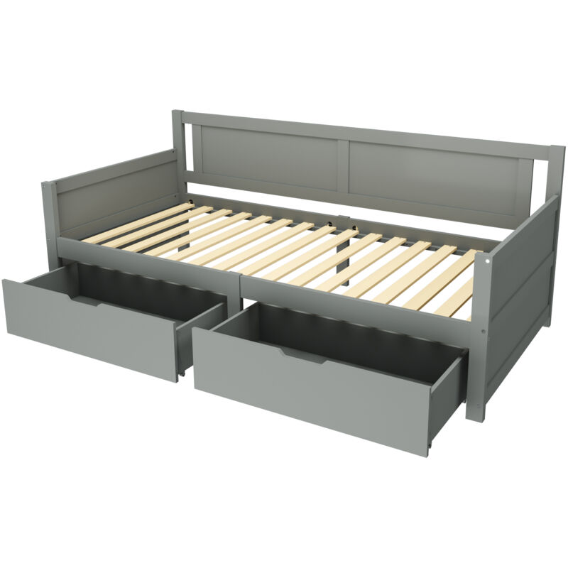 Mivray Kinderbett 90x200 Cm Aus Massivholz Mit Zwei Stauraumschubladen