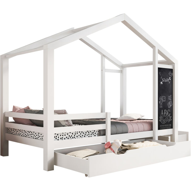 Mivray Kinderbett 90x200 Cm Mit Holzgestell Und Integrierter Tafel