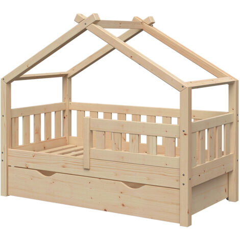 Kinderbett „Design“ 140x70cm Natur mit Gästebett und Rausfallschutz VitaliSpa