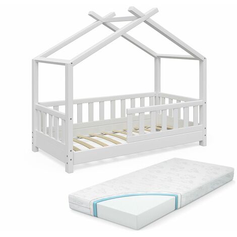 Kinderbett „Design“ 140x70cm Weiß mit Matratze und Rausfallschutz VitaliSpa