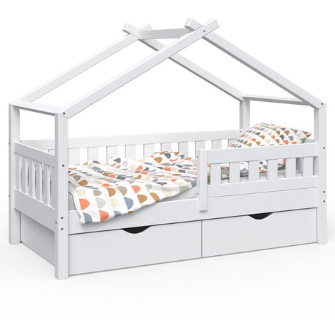 Kinderbett „Design“ 160x80cm Natur mit Schubladen und Rausfallschutz VitaliSpa