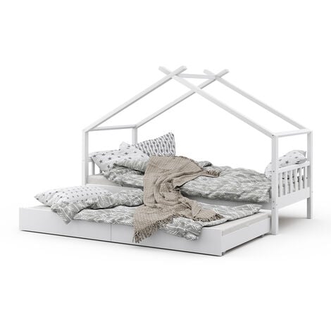 Kinderbett „Design“ 200x90cm Weiß mit Gästebett VitaliSpa