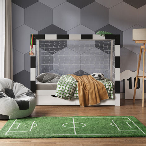 Kinderbett Fußballtor, Weiß, 80x160 cm mit Schublade, Vitalispa