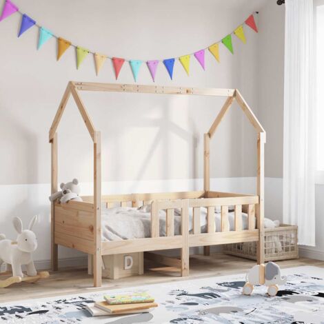 Kinderbett im Hausformat 80x160cm aus massivem Kiefernholz