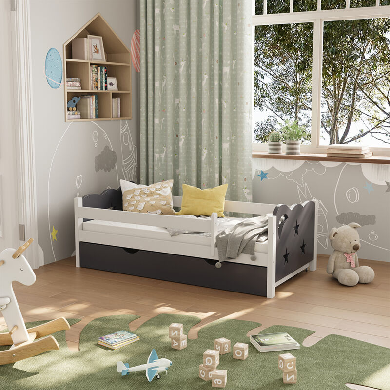 Livinity - Kinderbett Jessica, Grau, 70x140 Cm Mit Schublade, Ohne Matratze, Vitalispa