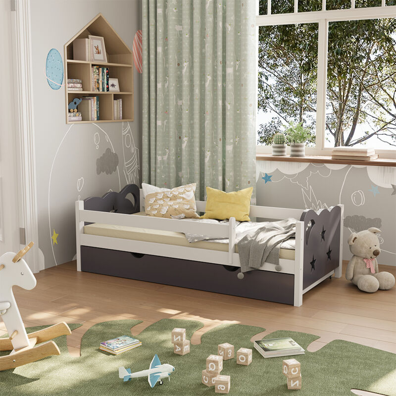 Vicco - Kinderbett Jessica, Grau, 80x160 Cm Mit Schublade, Ohne Matratze, Vitalispa
