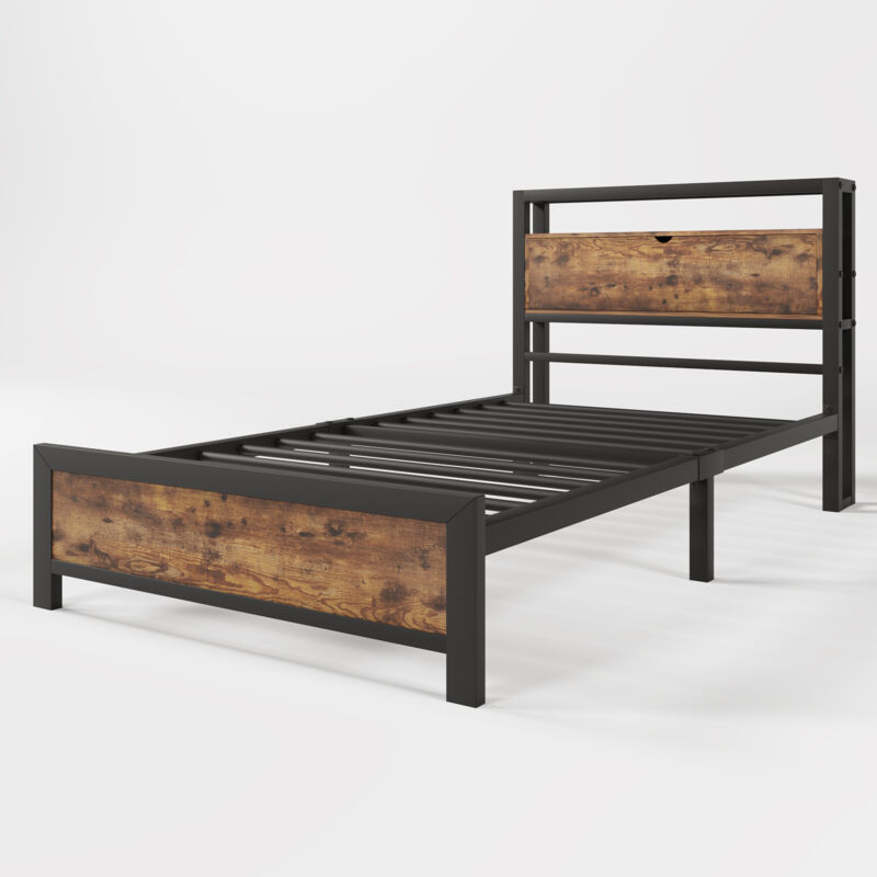 Mivray Kinderbett Metall Und Holz Mit Aufbewahrungskopfteil 90x200 Cm