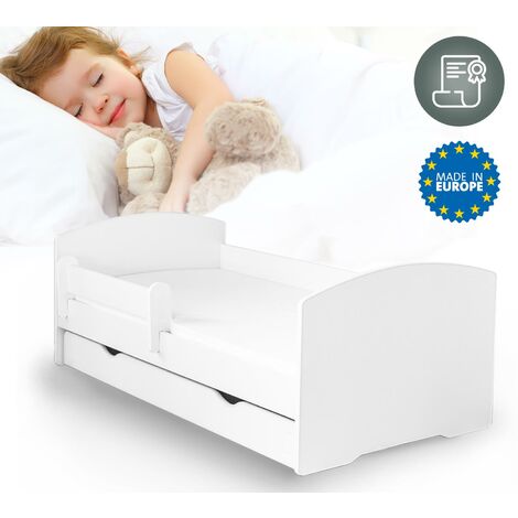 Kinderbett OSKAR 80x160 cm mit Lattenrost, Schublade, Matratze und Rausfallschutz in weiß
