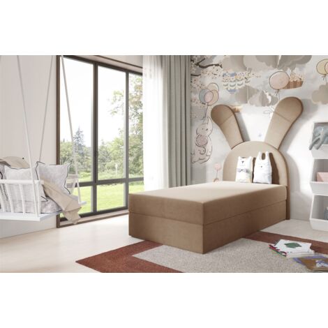 Kinderbett Polsterbett Bett MATILDA 100x200cm in Stoff Magic Velvet Beige