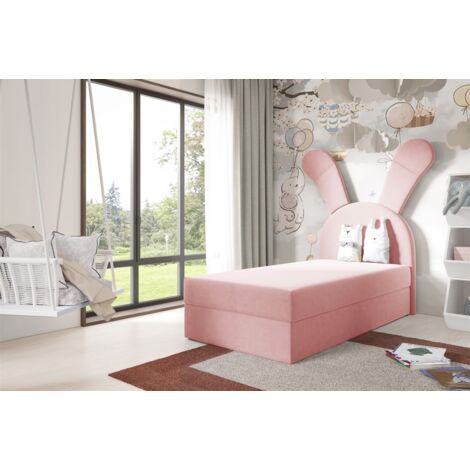 Kinderbett Polsterbett Bett MATILDA 100x200cm in Stoff Magic Velvet Rosa