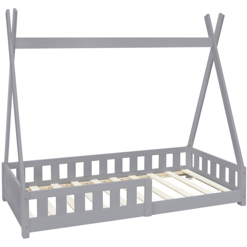 Ml-design - Kinderbett Tipi 80x160 Cm Hellgrau Mit Rausfallschutz Und Lattenrost, Kiefernholz, Indianer Bett Für Mädchen & Jungen, Hausbett Mit