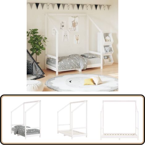 Kinderbett Weiß 70x140 cm Massivholz Kiefer - Holz Kinderbett - Kiefernholz Kinderbett - Kleinkinderbett - Kinderzimmer Dekoration - Spielbett