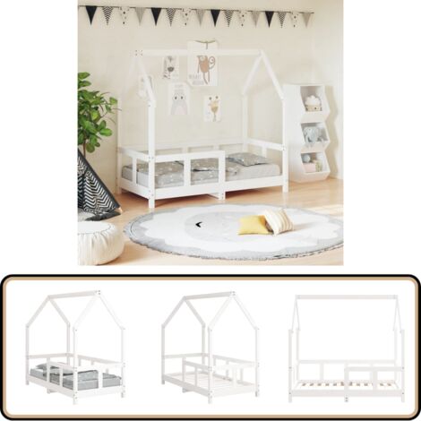 Kinderbett Weiß 70x140 cm Massivholz Kiefer - Holz Kinderbett - Kiefernholz Kinderbett - Kleinkinderbett - Kinderzimmer Möbel - Spielbett