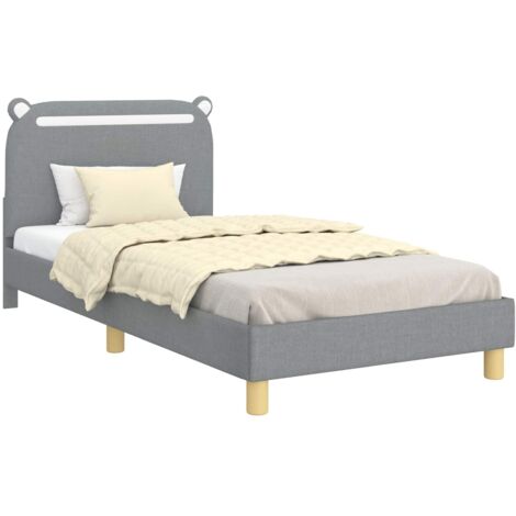 Kinderbettgestell mit Kopfteil Hellgrau 90 x 190 cm Stoff vidaXL