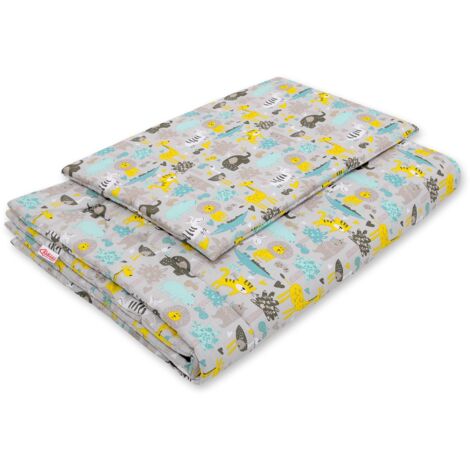 Kinderbettwäscheset mit Füllung 120x90cm - graue und mintfarbene Tiere