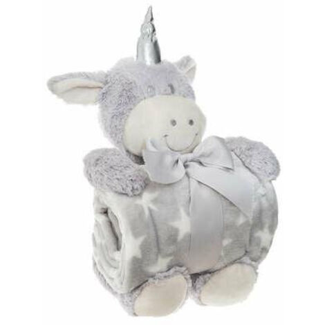 KINDERDECKE Plüsch Einhorn grau 75x100cm