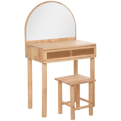 Kinderfrisiertisch und -hocker - Gummibaumholz und Glas