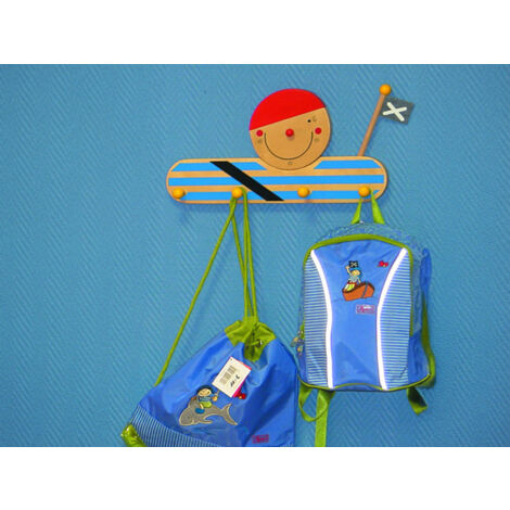 Kindergarderobe aus Holz, Made in Germany, 4 Haken, 40x30cm, Design PIRAT