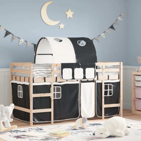 Kinderhochbett mit Tunnel Weiß & Schwarz 90x190 cm Kiefernholz vidaXL