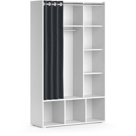 Kinderkleiderschrank Luigi, Weiß, 105.8 x 178.1 cm mit Vorhang-Kleiderstange, Vicco