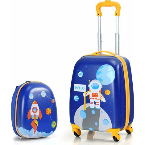 Kinderkoffer-Set Kinderkoffer mit Rucksack, Kindertrolley Kindergepaeck, Handgepaeck Reisegepaeck Hartschalenkoffer für Kinder (Astronaut-Muster)