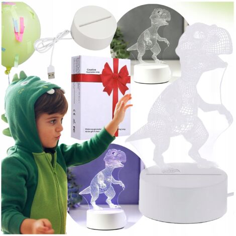 Kinderlampe in Form eines DINOSAURIER LED 3D 3 Lichtmodi mit Gravur