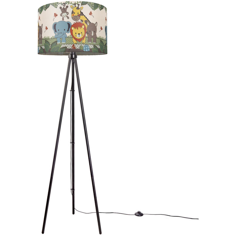 Paco Home - Lampe pour enfants Lampadaire LED Chambre d'enfant Lampe Jungle Animaux, E27 Trois Pieds Noir, Vert (Ø45.5 cm)