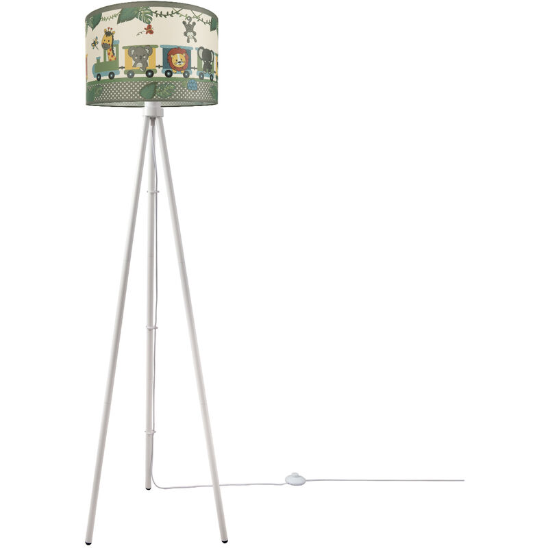 Paco Home Lampe pour enfants Lampadaire LED Chambre d'enfant Lampe Train avec animaux E27 Trois Pieds Blanc, Vert (Ø38 cm)
