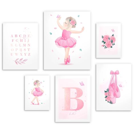 Kinderposter-Set Gallery Pink Ballerina für Mädchen 100x100