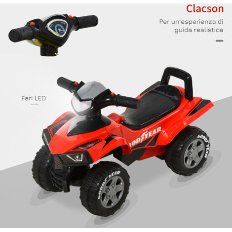 Kinderquad für 18–36 Monate mit GOODYEAR-Lizenz, Geländefahrzeug mit Licht- und Soundeffekten, rot-schwarzes Design, Abmessungen 60 x 31 x 42 cm