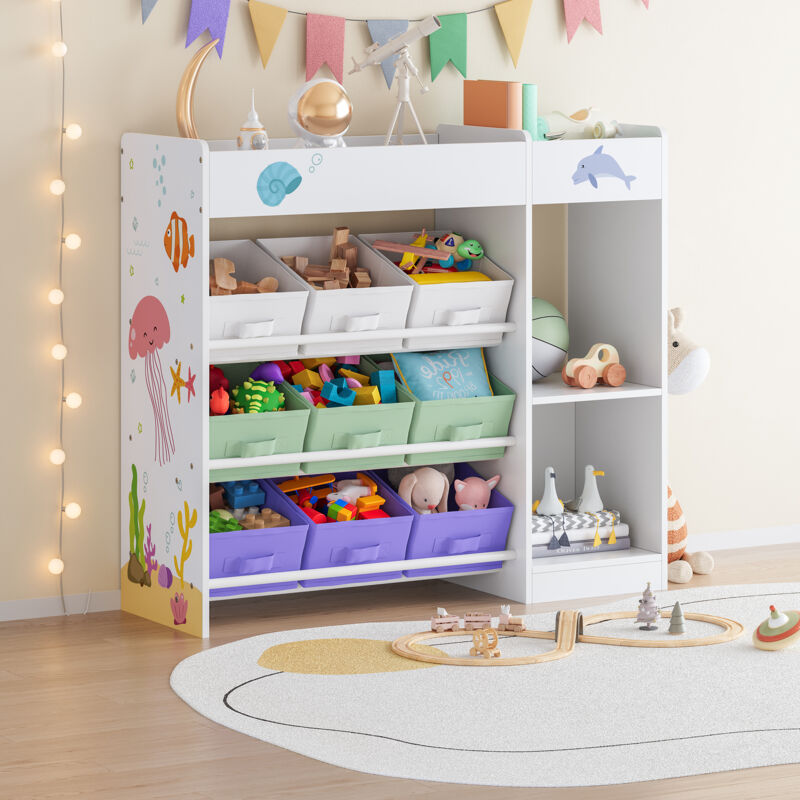 Kinderregal Farusa 80x90x30 Cm Aqua Dream Motiv [en.casa]