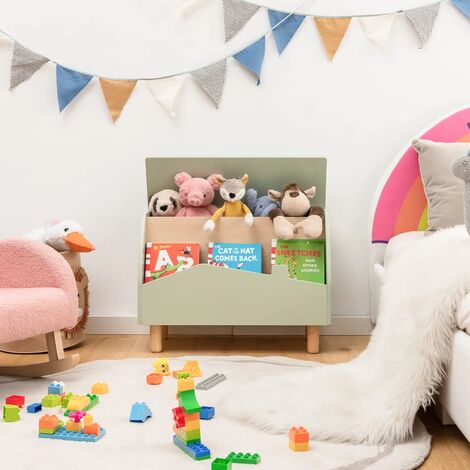 Kinderregal mit offener Ablage und Kiste, Spielzeug-Organizer mit Massivholzbeine, Spielzeugkiste mit Deckel für Bücher und Spielzeug, für Kinderzimmer & Kindergarten 60x30x44 cm