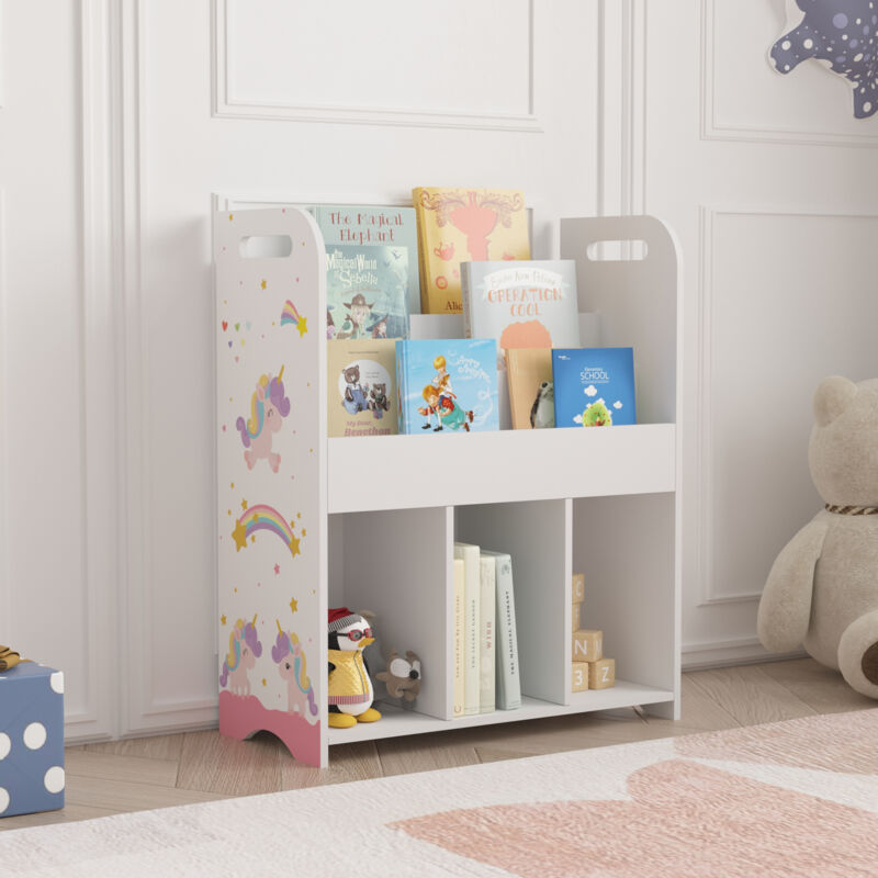 [en.casa] - Kinderregal Røyrvik 75x62x29 Cm Mit Einhorn Motiv