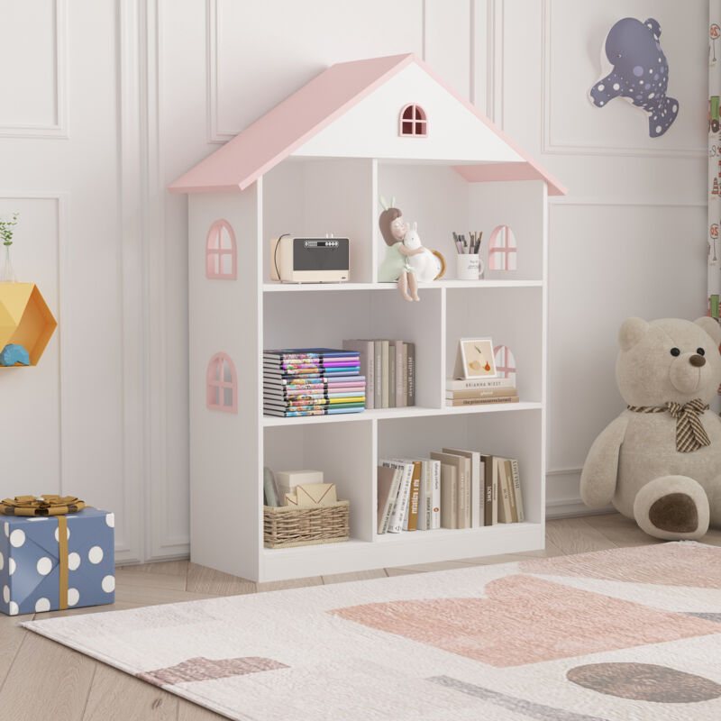 [en.casa] - Kinderregal Vipsali 107x83x30 Cm Weiß/rosa