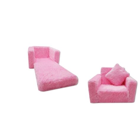 Kinderschlafsofa und Gästebett in einem - 100cm x 36cm x 25cm - rosa Plüsch