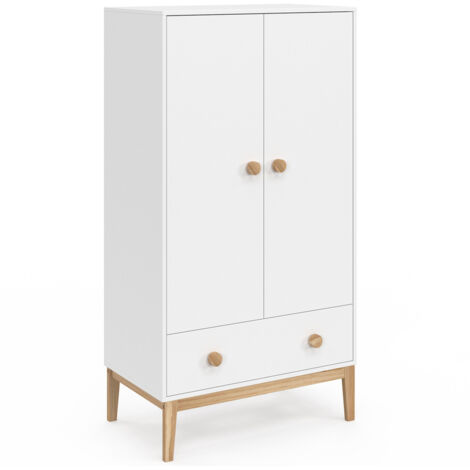 Kinderschrank 2-türig JACOB mit Schublade weiß und Holz