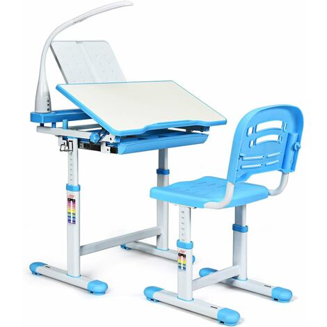 Kinderschreibtisch Schülerschreibtisch Schreibtisch mit Stuhl Einstellbar Blau 