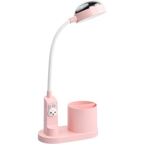 Kinderschreibtischlampe mit Sternenprojektion, Hase mit Stifthalter, 3 Helligkeitsstufen, 360 Grad flexibler Hals