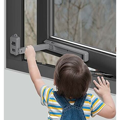 Kindersichere Fenstersicherung, Fensterbegrenzer, einfach zu installieren und zu verwenden, 3M VHB-Kleber, kein Werkzeug oder Bohren, einfach zu entfernen (Grau) HIASDFLS