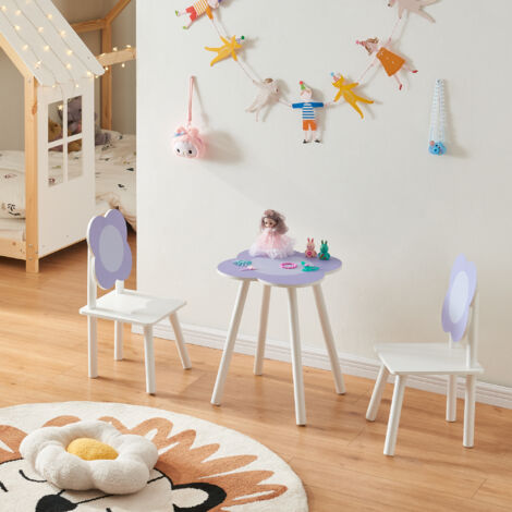 Kindersitzgruppe Simrishamn mit Blumen-Design Weiß/Lila [en.casa]