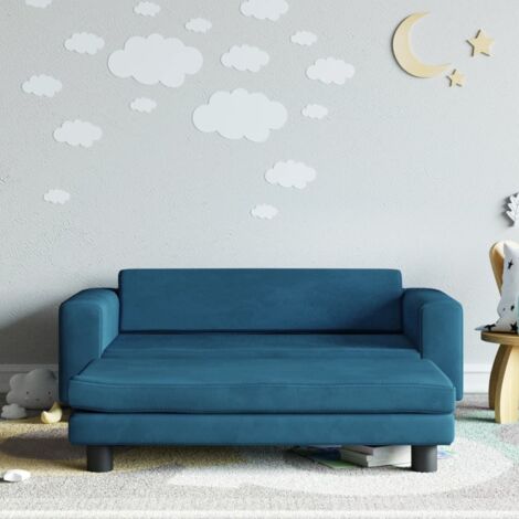 Kindersofa,Kindersessel, Kinder Stuhl mit Hocker Blau 100x50x30 cm Samt CCA955308 BonneVie