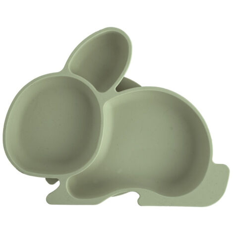 Kinderteller aus Silikon, geteilt, grüner Hase, 23x18,5x3,5 cm